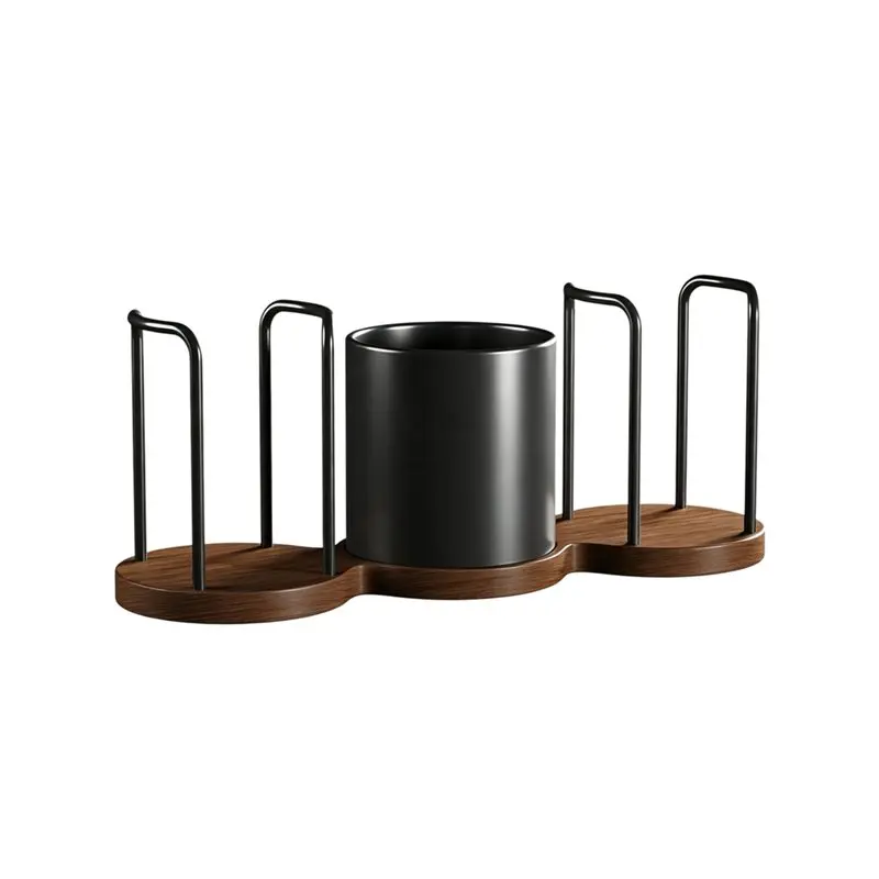 Y02A Coffee Cup Dispenser With Wooden Base, Straw& Stirrer Holder, Multi-Slot Organizer For Home Kitchen Office