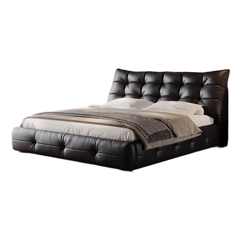 

Italian minimalist black bear leather bed master bedroom high-end atmosphere