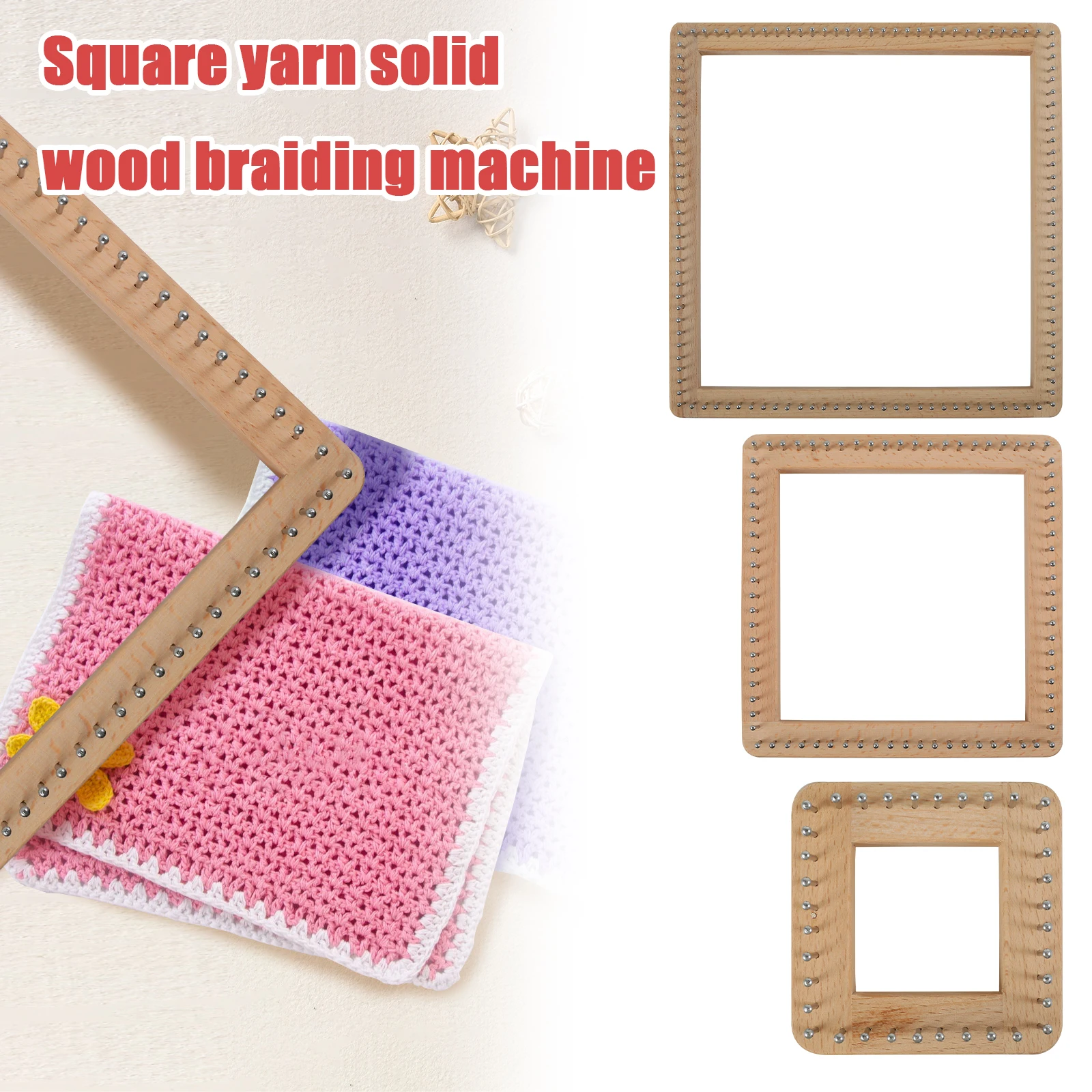 Square Knitting Loom Beech Wood Knitting Board DIY Handcraft Weaving Loom with Non Detachable Hooks Multifunctional Knitting