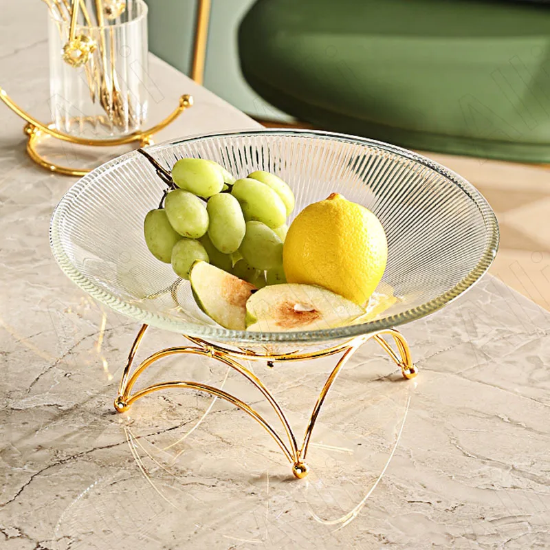 Northern Europe Glass Storage Tray Desktop Ice Crack Texture Fruit Organizer Creative Dessert Stand Home Decoration