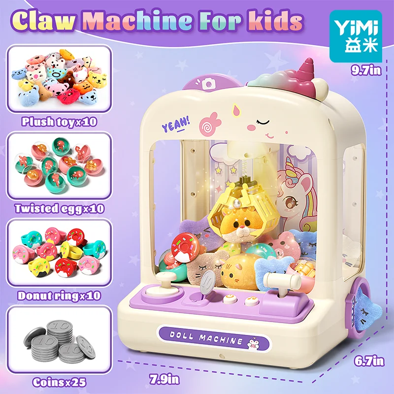 55 peças mini máquina de garra para crianças, máquina de venda automática com som de luzes, dispensador de prêmio eletrônico para crianças meninas, jogo de brinquedos de garra