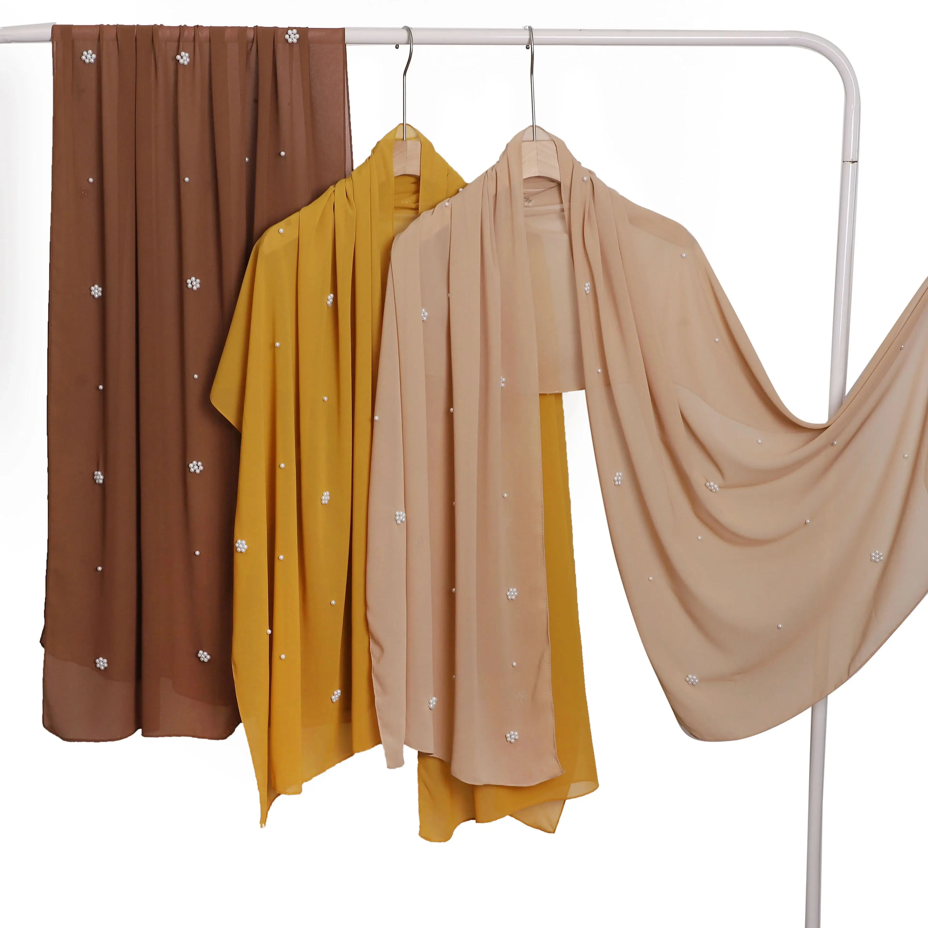 

Stylish Elegant Chiffon Shawl Scarf Beading Pearl Embellishments Muslim Women Hijab for Daily Party Wear
