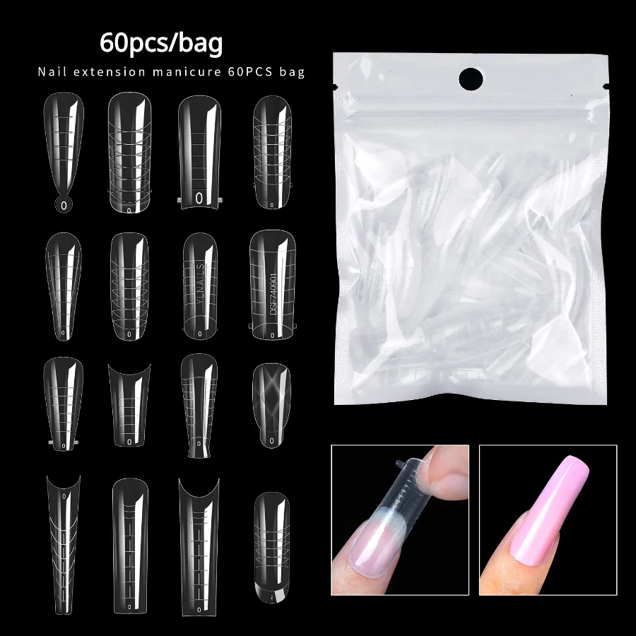 60pcs Tips Forms for Extension Nail Quick Building Mold Acrylic Gel Polish Upper Forms Clamps for Nails Manicure Tools