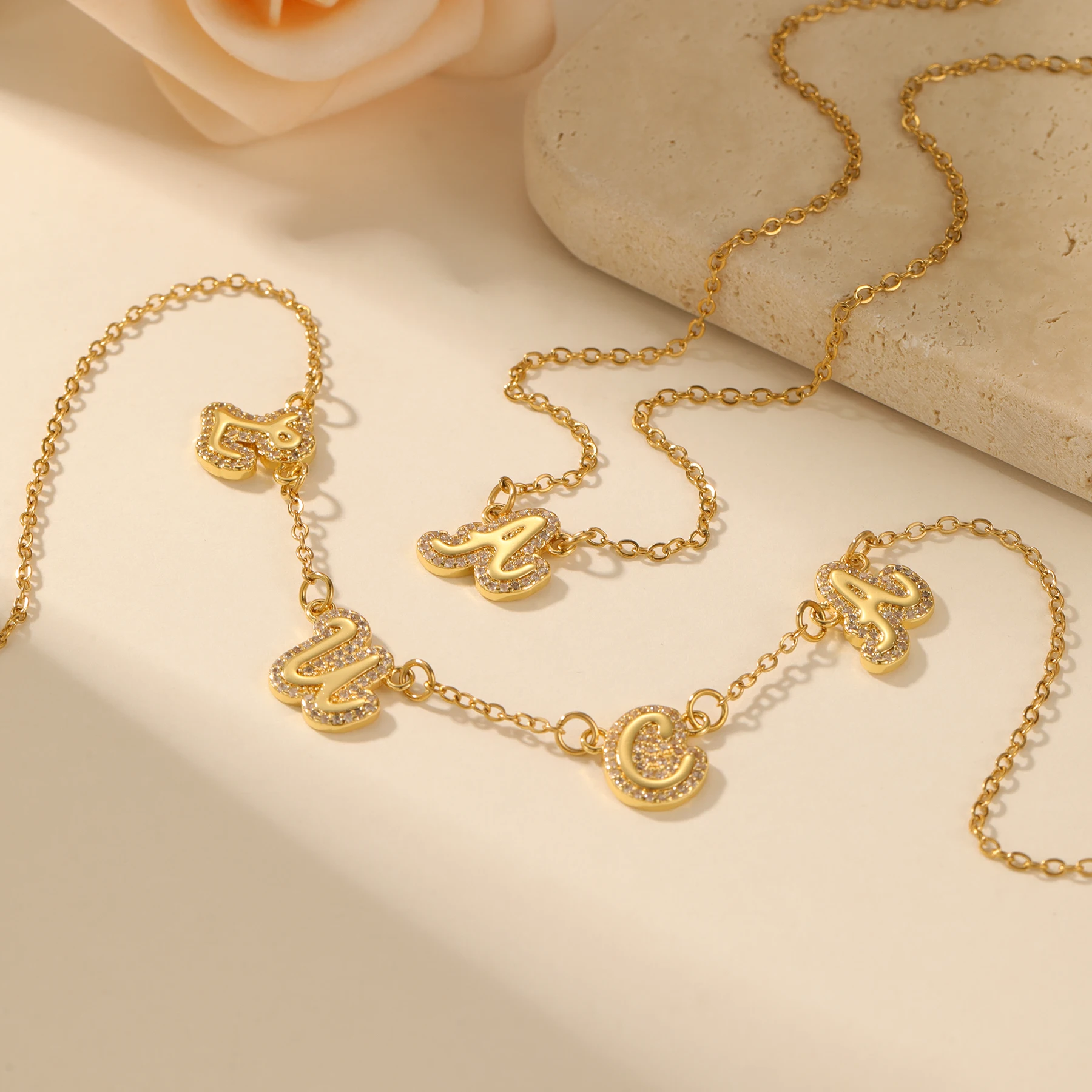 

3D Pave Name Necklace 18k Gold Plate Luxury Jewelry Diamond Initial Charms Custom Necklace Dainty Valentine's Day Gift for Women