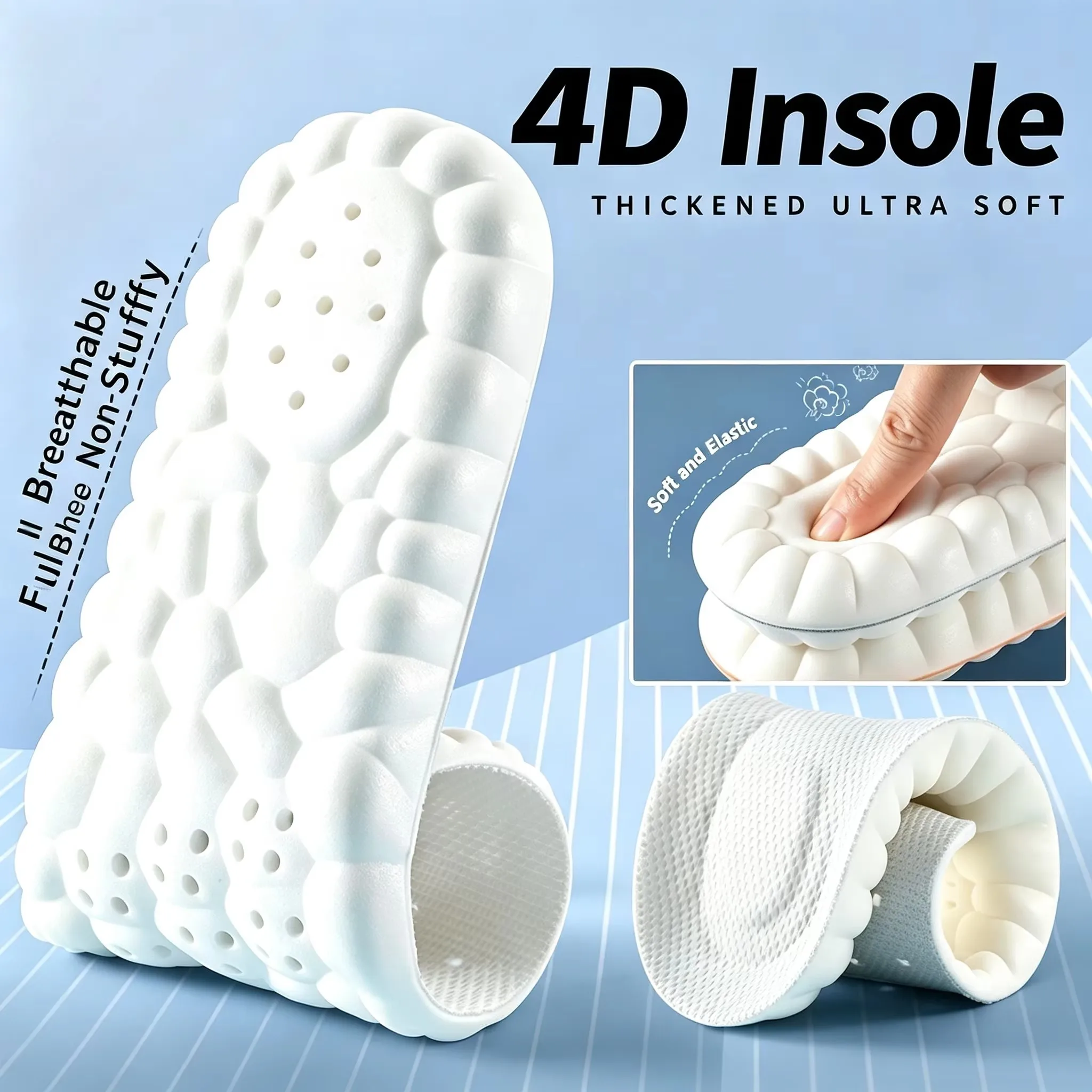 4D Cloud  Comfort Sports Insoles for Shoes PU Sole Soft Breathable Shock Absorption Cushion Running Orthopedic Care Insoles