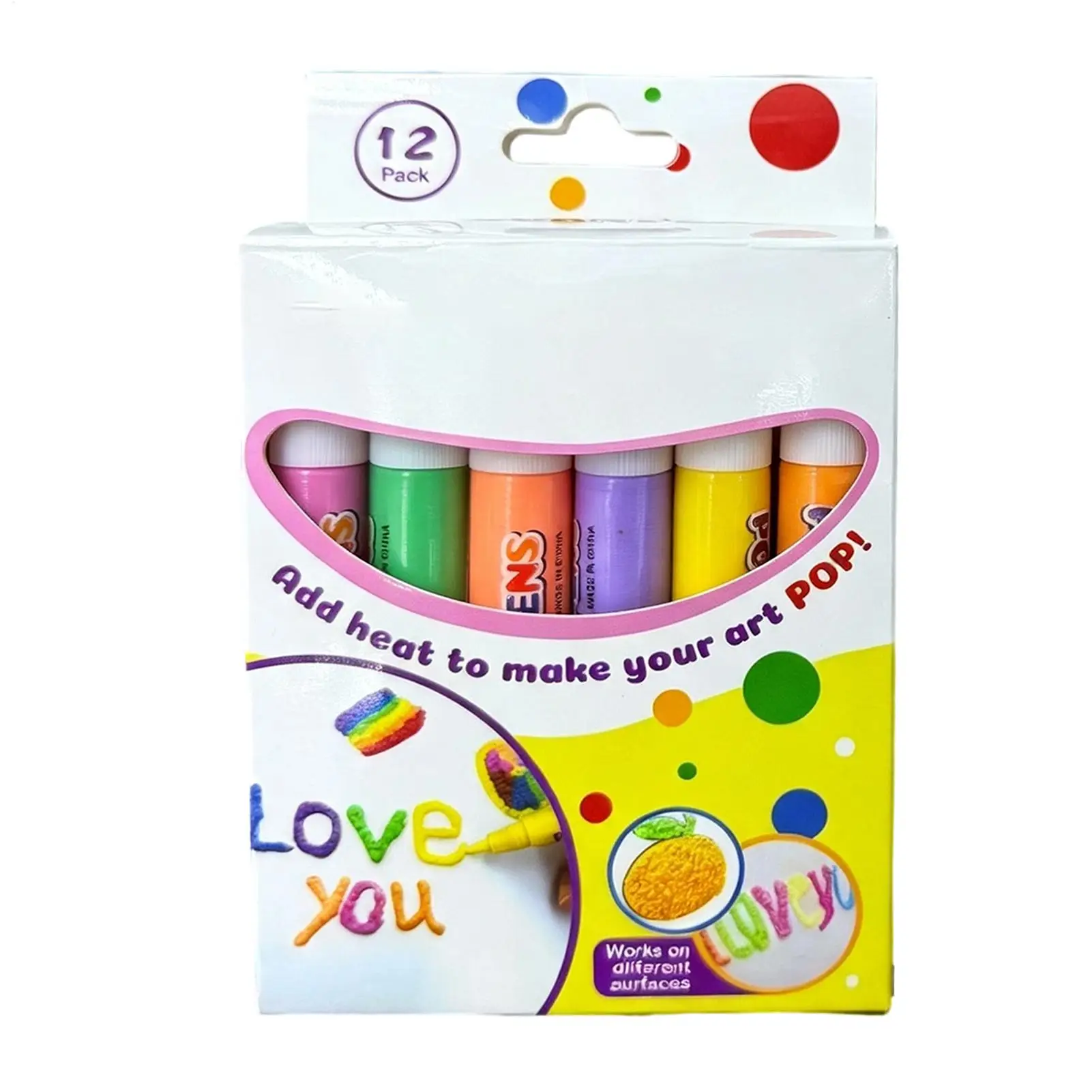12 Color 3D Puff Paint Markers, Water-Based DIY Art Pens for Fabric, T-Shirts & Crafts, Fun Coloring Gift for School, Classroom