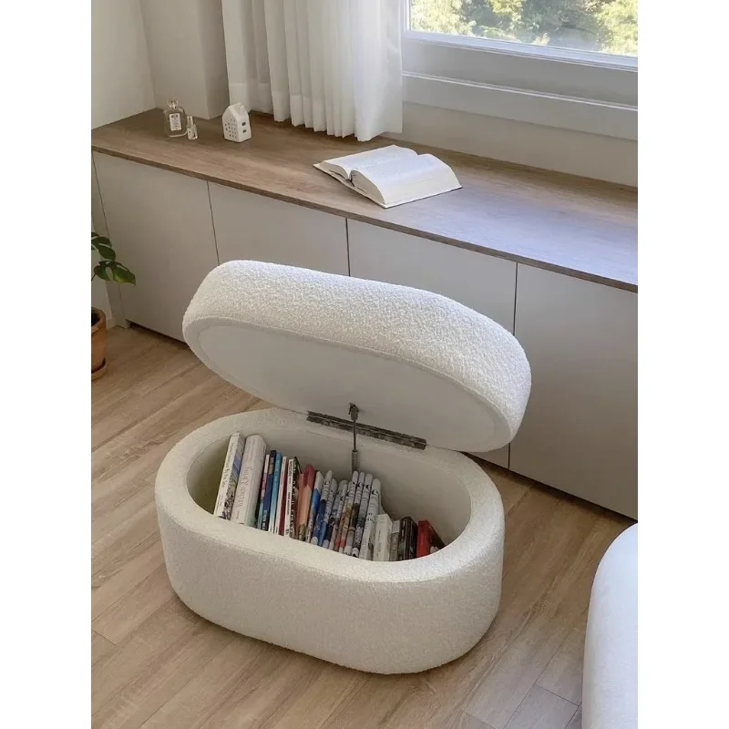 Korean ins style minimalist makeup stool, white flannel, foldable storage box, household shoe changing stool, sofa stool