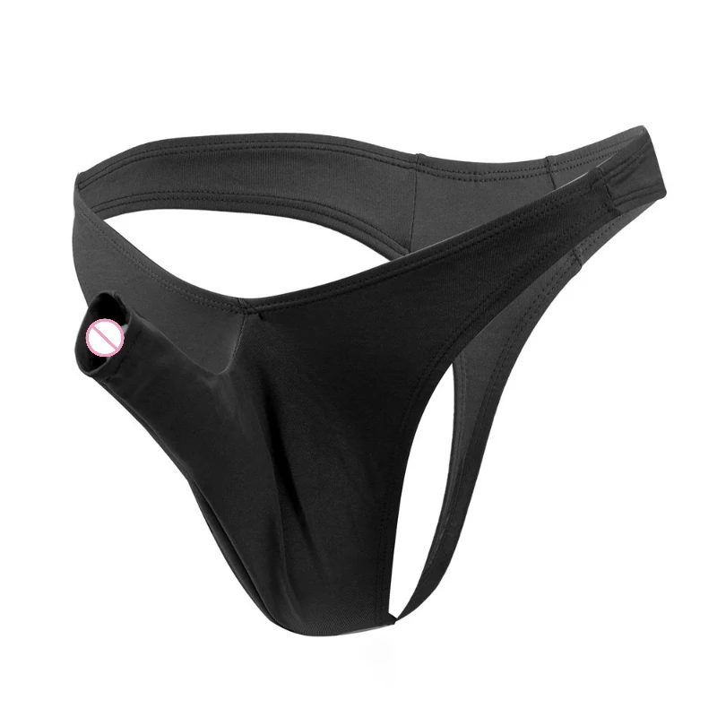 Men's Thong Open Pouch Penis Sheath Panties Bullet Separation Underwear Sexy Elephant Trunk Low Rise T-Back Briefs Lingerie