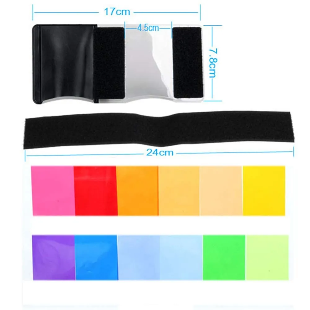 12 Colors Camera Flash Gels Lighting Filter Kit with Universal Velcro Band Holder for Speedlite Portrait Studio DIY Photography view 2