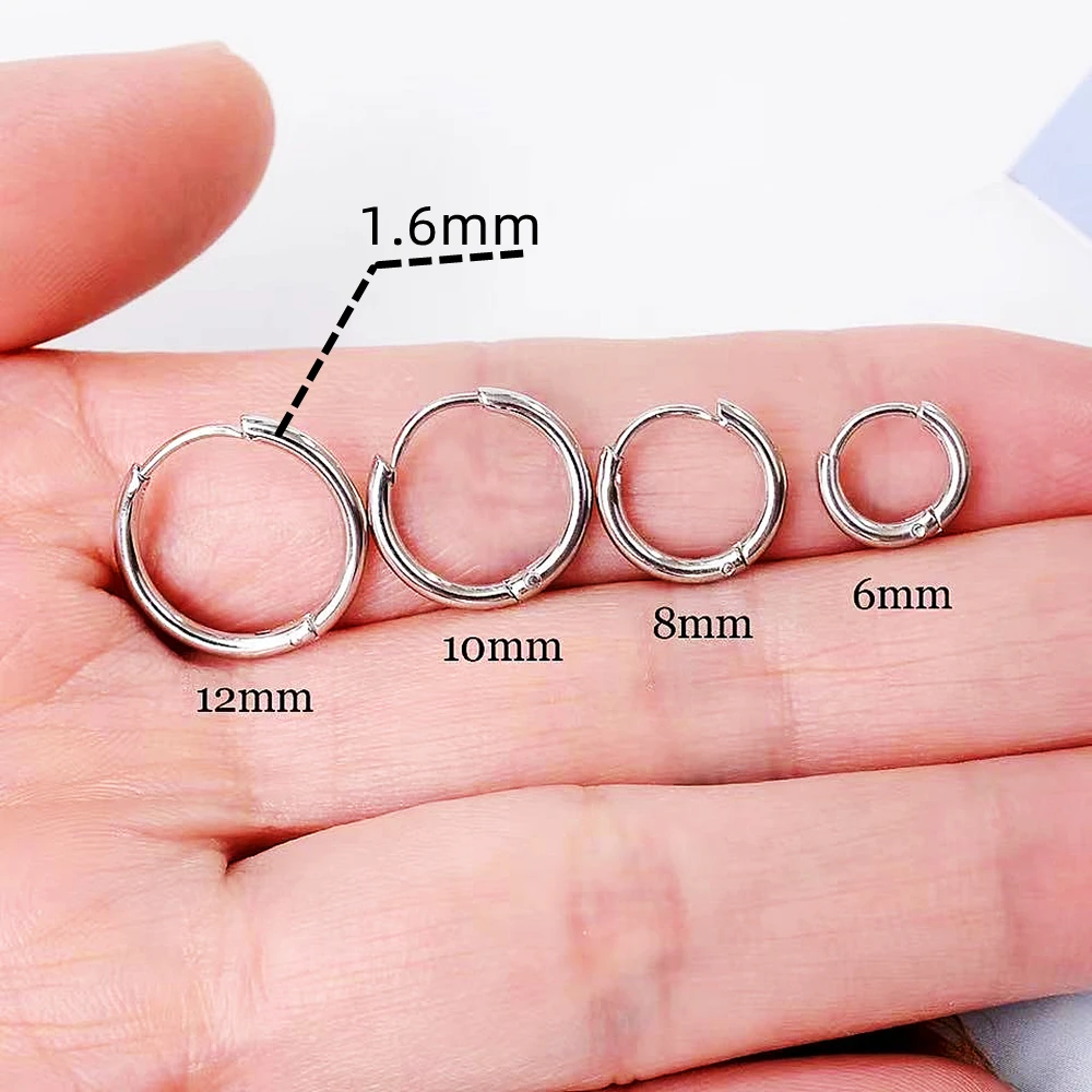 Size 6-18mm 1.6mm Line 316L Stainless Steel Round Shape Hoop Earrings Vacuum Plating No Easy Fade Allergy Free