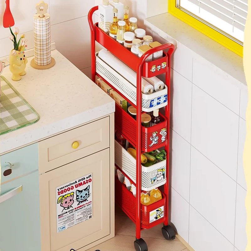 

Pull-Out Kitchen Gap Storage Organizer Rack, Heavy Duty Floor Standing Cabinet with Drawers,Thickened Breathable Mesh Basket