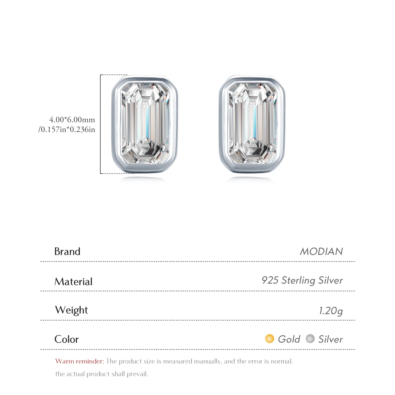 Modian Exquisite 925 Sterling Silver Emerald Cut AAAAA Zirconia Stud Earrings For Women Wedding Statement Fine Jewelry Brincos