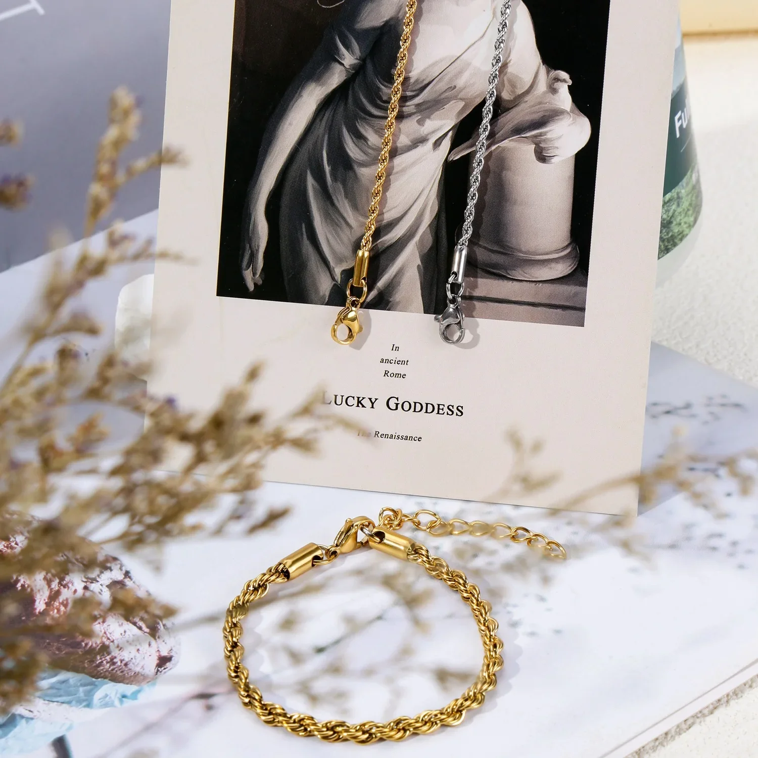 2-5 مللي متر سوار الفولاذ المقاوم للصدأ للنساء الرجال الذهب اللون تويست حبل سلسلة الإسورة مع سلسلة ممتدة مقاوم للماء مجوهرات الحفلات #2