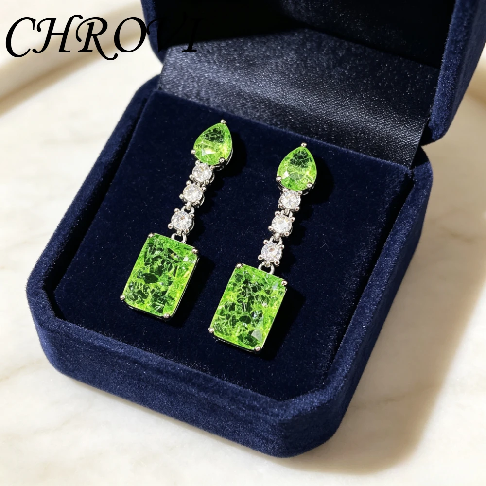Exquisite 925 sterling silver fresh sea blue waterdrop cracked crystal zirconium geometric square earrings
