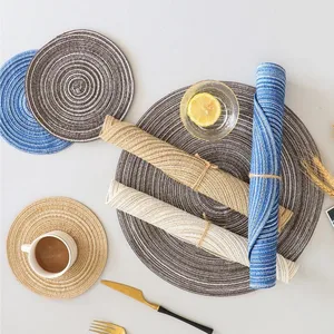 4/2pcs Materia redonda Mat de mesa tejida Ramie Peplings Taites de comedor lavables con tazón de mesa Tazón 10 mejores ventas de mesa redonda de 90 cm - №4