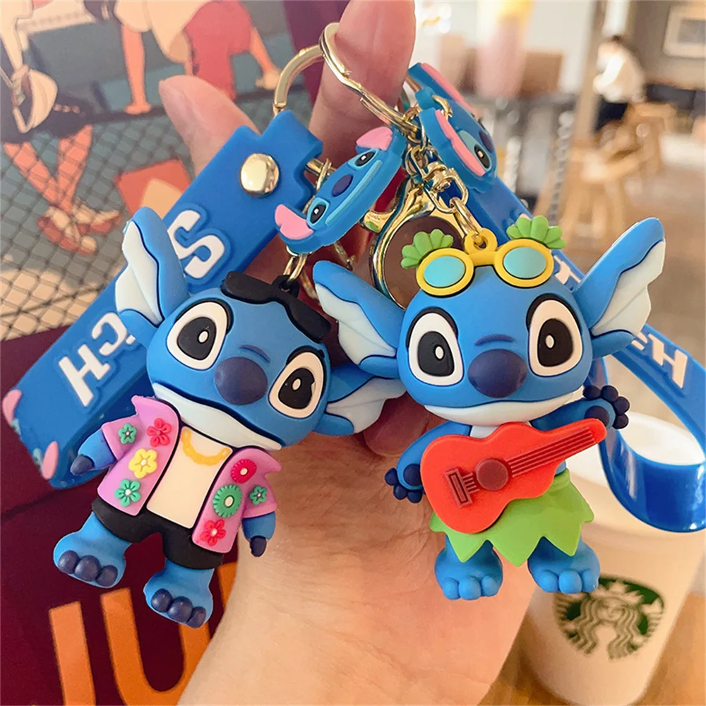 

Miniso Stitch Toys Keychain Anime Figure Stitch Pendant Keychain Sweet Pink Angel Keychains Women Car Keyring Girl Birthday Gift