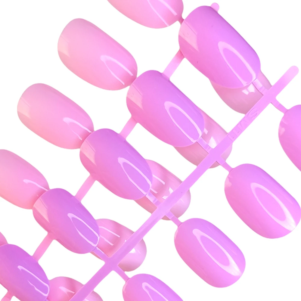 48Pcs Bright Pink Short False Nails Artificial Press On Fake Nails For Lady DIY Full Cover Finger Tip Manicure Tool