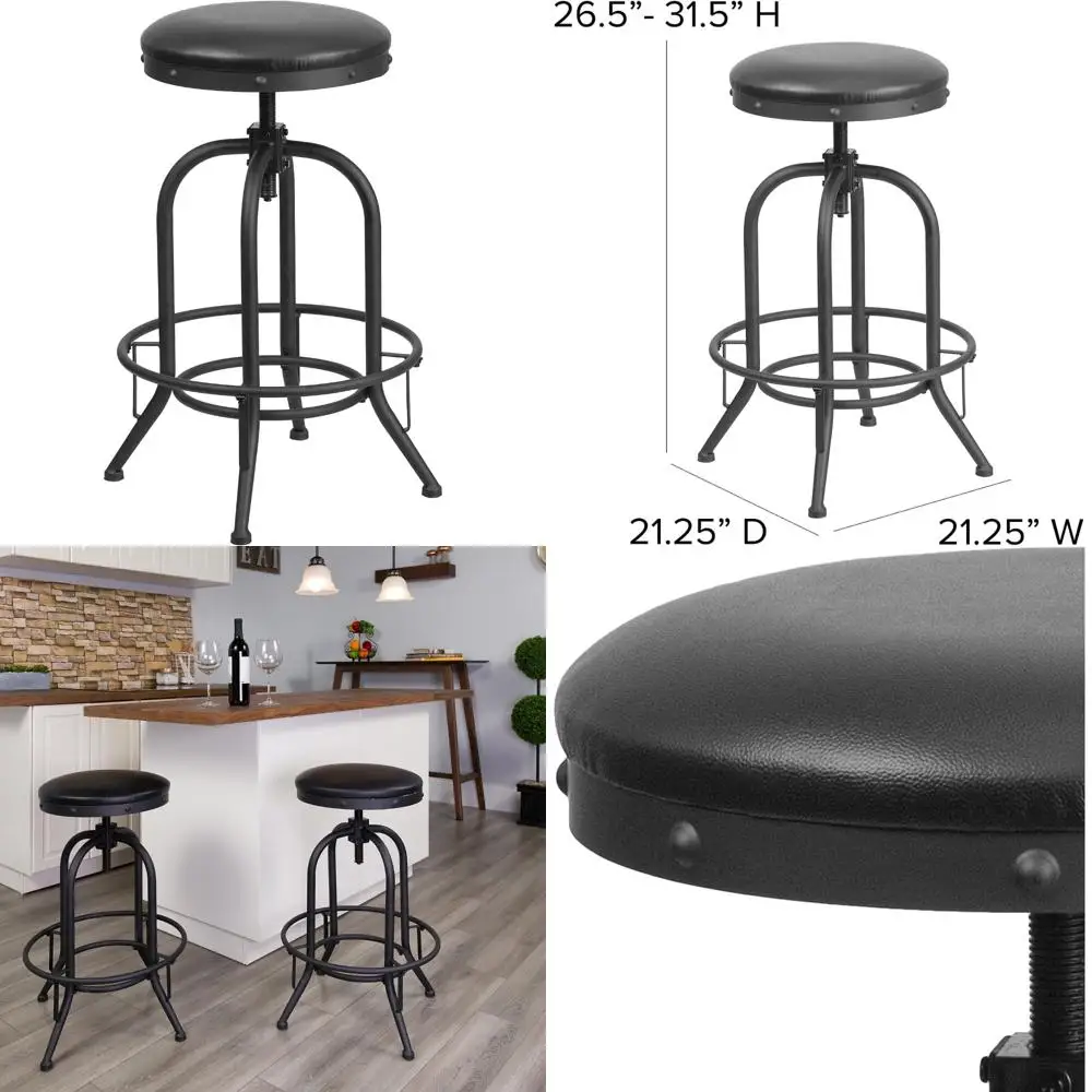 carrington Taburete de bar giratorio de 30 pulgadas con elevador y asiento suave de cuero negro