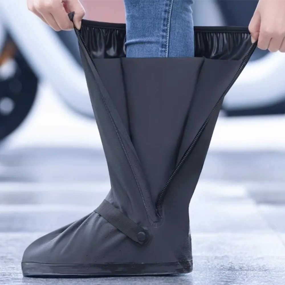 

Durable Black Rain Boot Shoe Cover High Top Rainproof Waterproof Shoe Cover Non Slip Reusable Motorcycle Shoe Cover Unisex
