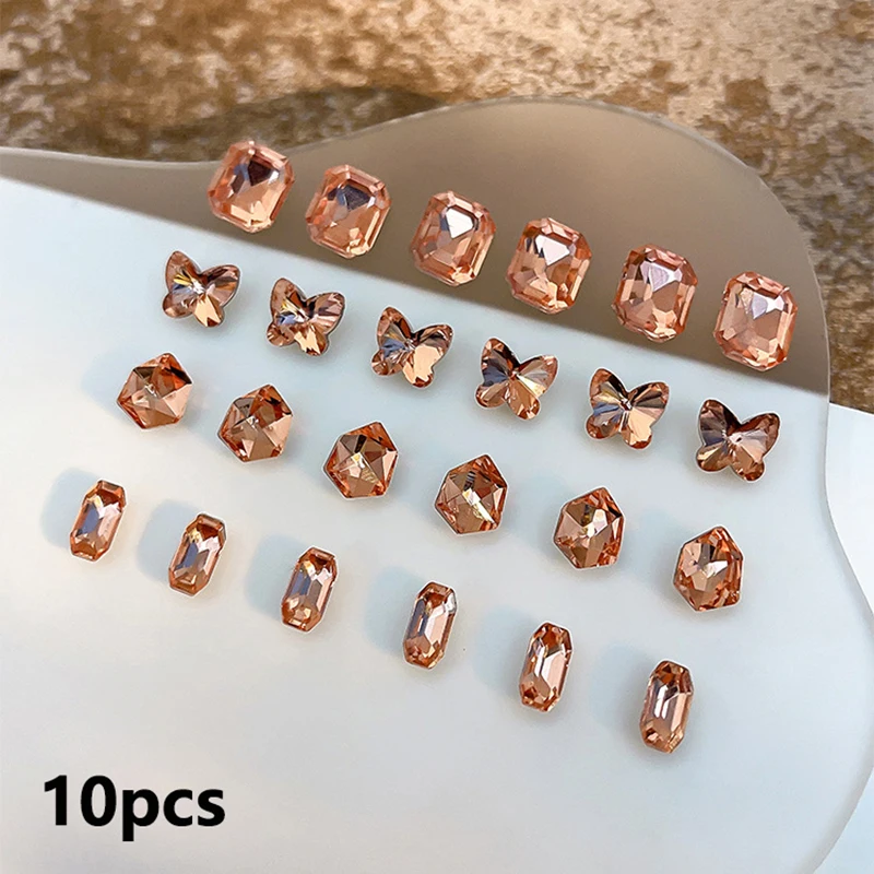 10Pcs Peach Color Diy Pointed Bottom Crystal 3d Diamond Stone Decoration Glitter Manicure Jewelry Accessories