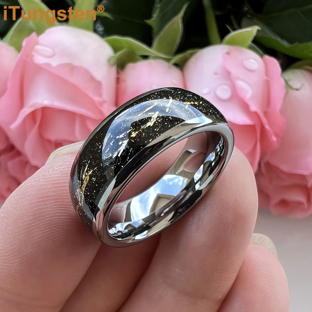 ITungsten 8mm Polish Shiny Domed Tungsten Carbide Ring Men Women Wedding Band Fashion Jewelry Sandblast Foil Inlay Comfort Fit