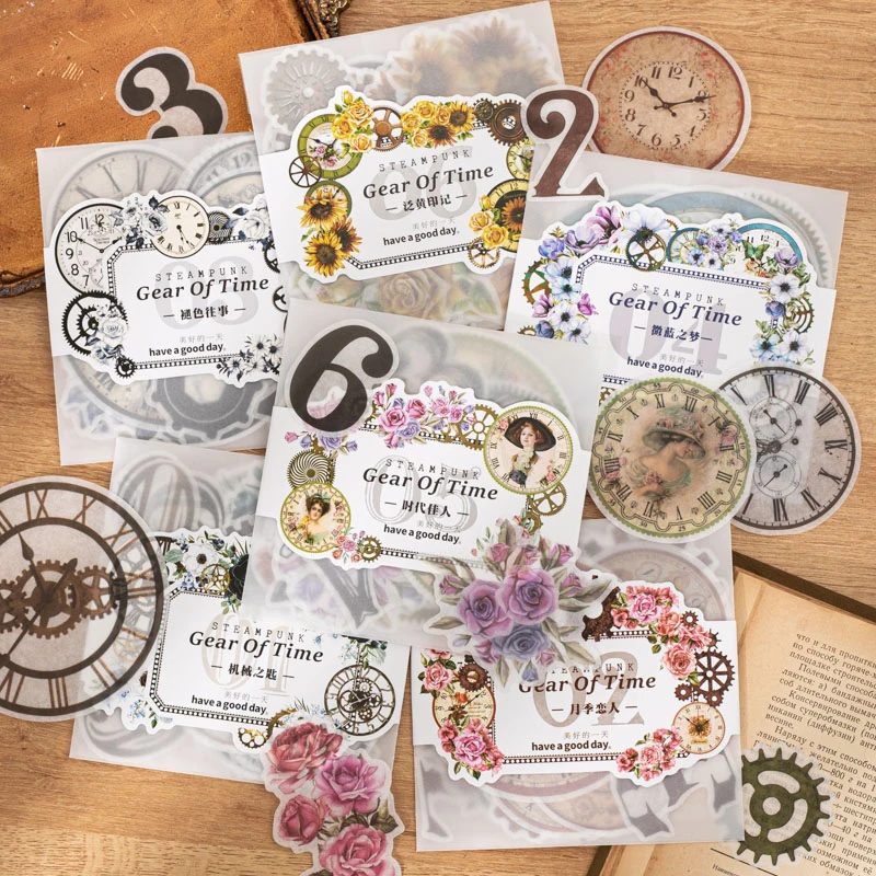 40Pieces Sticker Digital Flower Clock Steampunk Handmade ledger Decorative Packing School Supplies Scrapbook 136*159MM