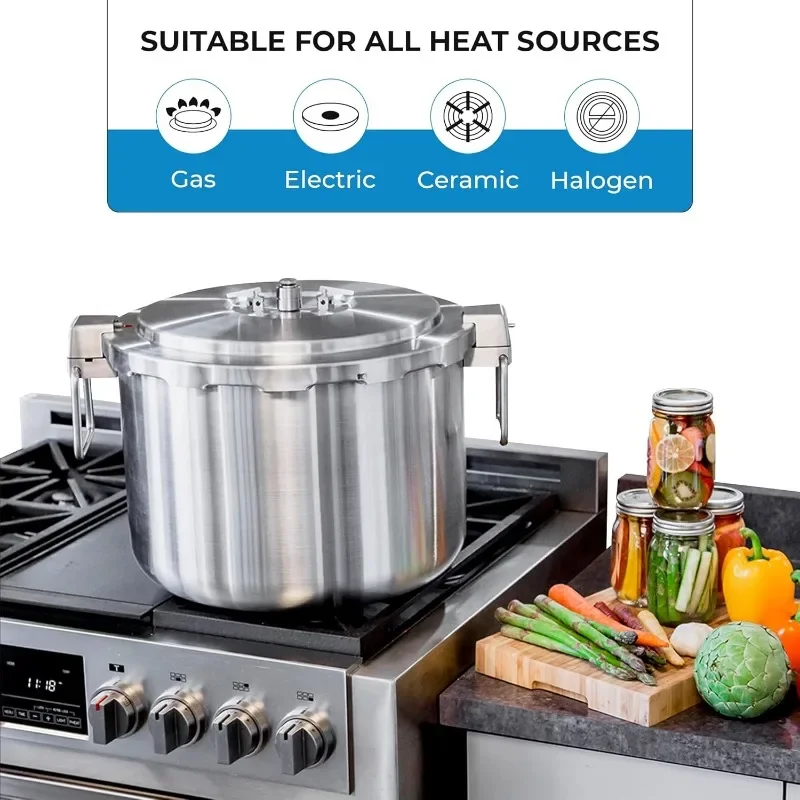 Buffalo 37 Quart Stainless Steel Pressure Cooker Extra Large Canning Pot with Rack and Lid for Home, Commercial Use