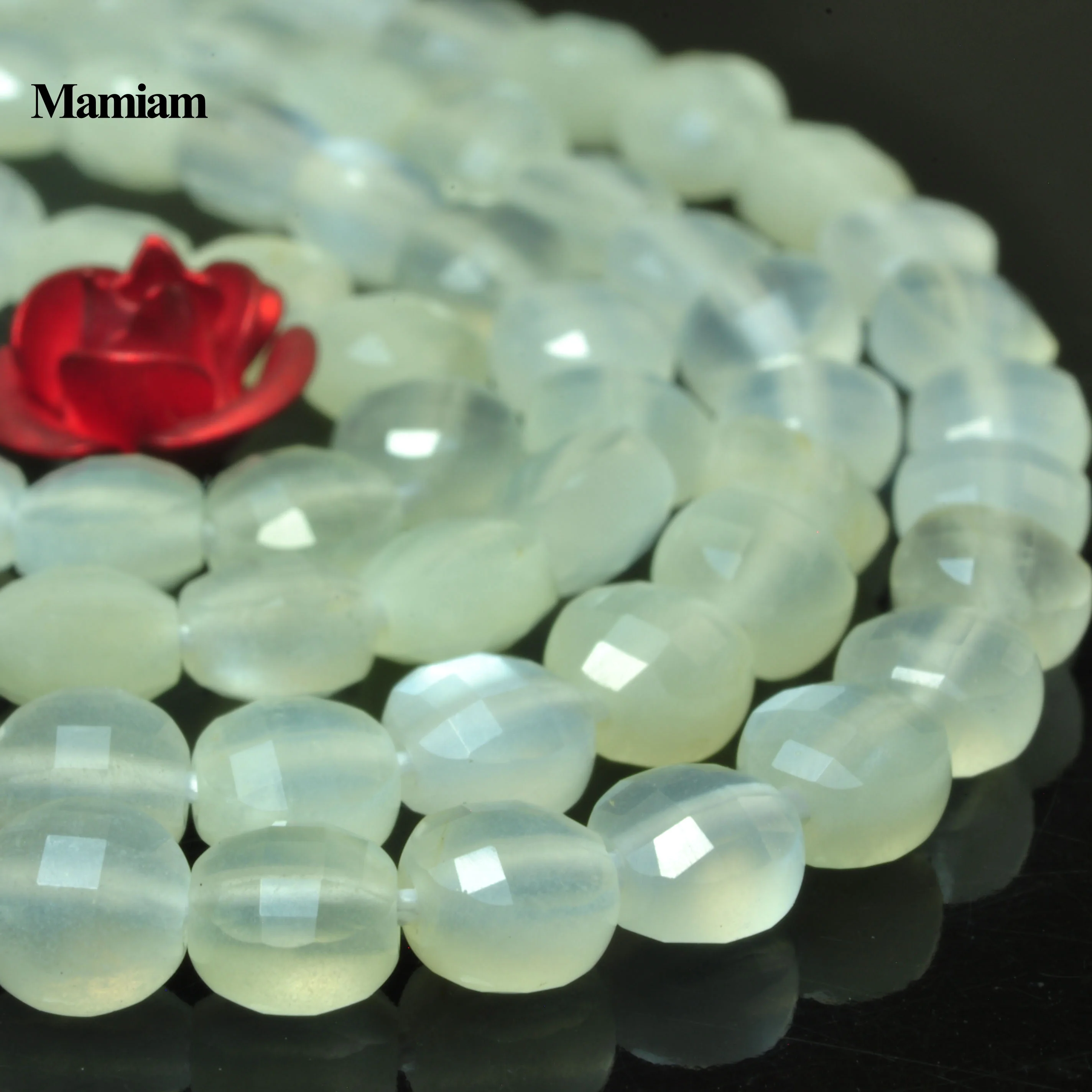 Mamiam Natural White Moonstone Faceted Flat Round Coin Stone 4mm Smooth Loose Beads Diy Bracelet Necklace Jewelry Making Design