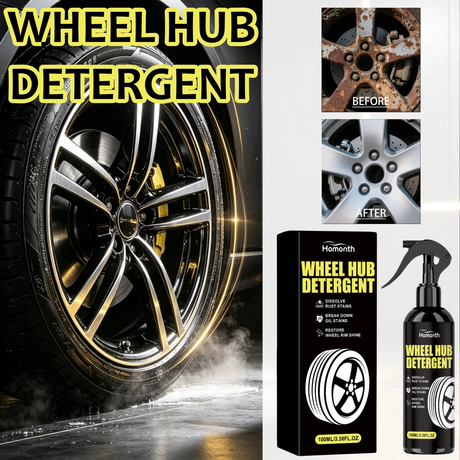 Car Wheel Hub Cleaning Spray Remove Road Grime Brake Dust Renew Metal Gloss For Vehicle Exterior Care Auto Rim Washing Detergent