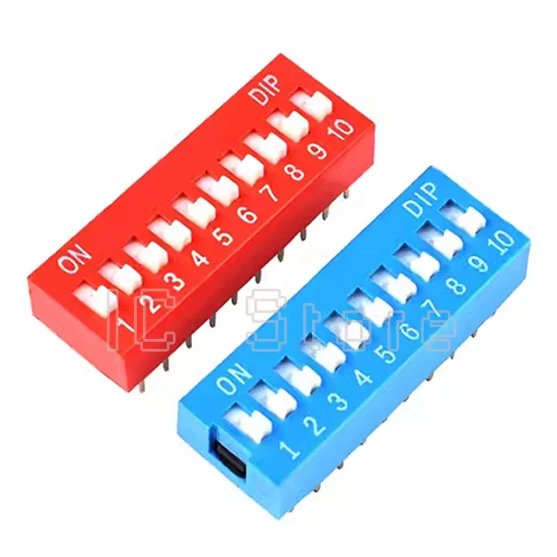 100PCS 2.54MM Toggle Switch Red Blue DIP Dial The Code Switch 1 2 3 4 5 6 7 8 9 10 12 PIN Quick Switch Snap Slide Type Switches
