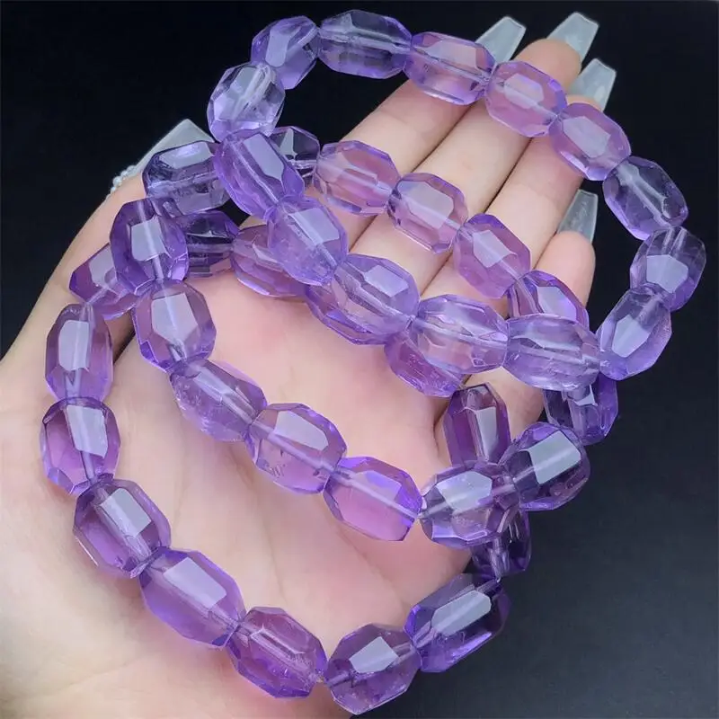 Natural Freeform Amethyst Facet Bucket Bead Bracelet Fashion Reiki Gemstone Round Beads Bracelets Jewelry Couple Gift 1PCS