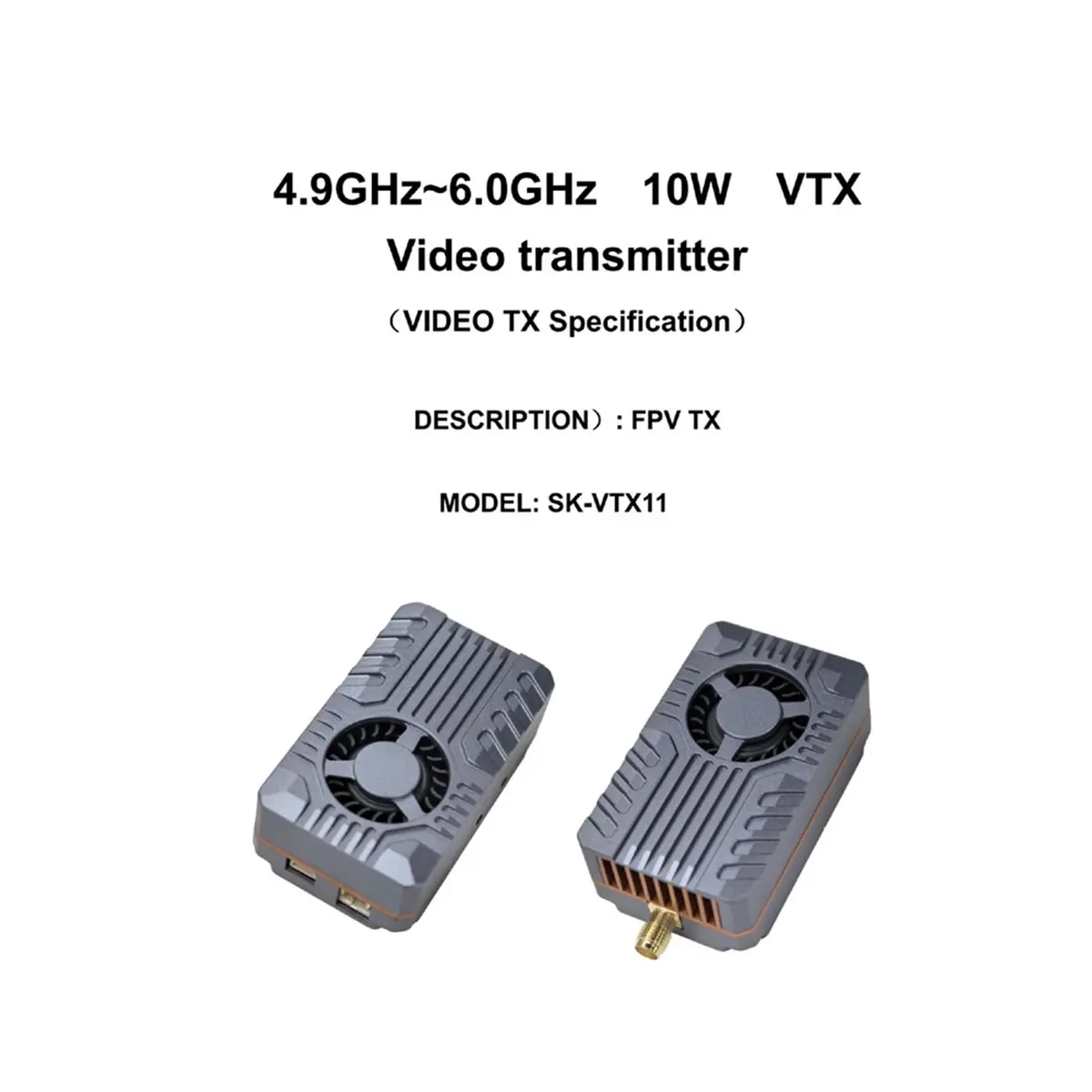 

4.9-6.0GHz 10W VTX 80CH FPV Video Transmitter Wireless Long-Range Transmitter OSD Parameter Adjustment for FPV Drone