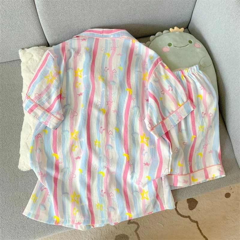 2Summer short-sleeve cloud cotton pajama set for women, comfortable and trendy, shorts that can be worn outside, home wear set image 2