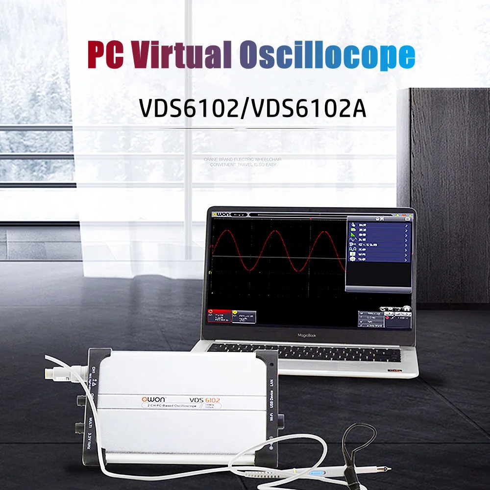 OWON PC wirtualny oscyloskop 2CH zakres + 1CH FG 8-bitowy VDS6102 14-bitowy VDS6102A 100MHz 1GSa/s 5MHz Generator sygnału rodzaj USB-C LAN