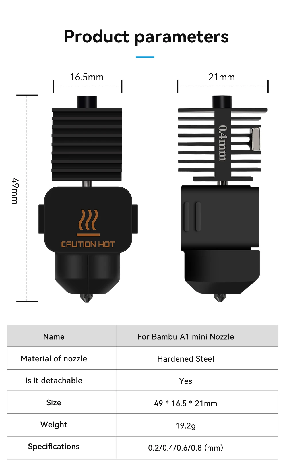 Hotend-Kit für Bambu Lab A1/A1 Mini High Flow 0,2/0,4/0,6/0,8 mm Düsen aus gehärtetem Stahl, Schnellwechsel-Hot-End-Baugruppe, Ersatzteil – Detail 8