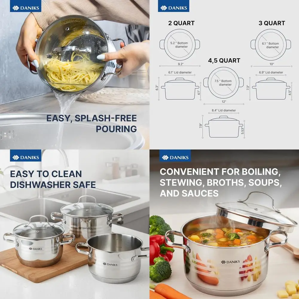 

Набор посуды из серебряной нержавеющей стали из 6 предметов с кастрюлями емкостью 2 карата, 3 карата, 4,5 карата, стеклянными крышками, индукционными и можно мыть в посудомоечной машине, в комплект входит измерение