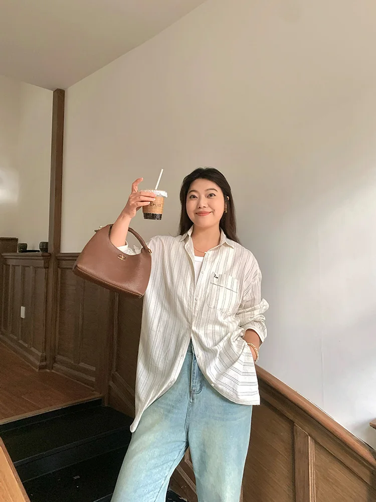 

Свободные длинные женские све с вышивкой в полоску, ленивый Sle, большой размер, ранняя осень, Новое поступление Lin Da Hui 2024