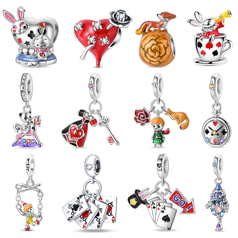 Fairy Tale Series 925 Silver Plated Fox Rabbit Rose Castle Charms Beads Fit 3mm 925 Original Bracelets DIY Jewelry Birthday Gift