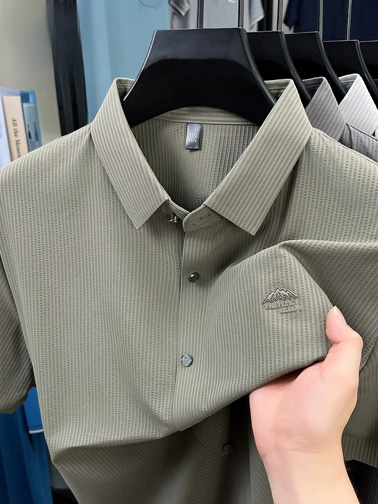 

Летняя новинка Lormen: мужская повседневная рубашка из ледяного шелка, не мнущаяся, дышащая, модная, для бизнеса и отдыха.