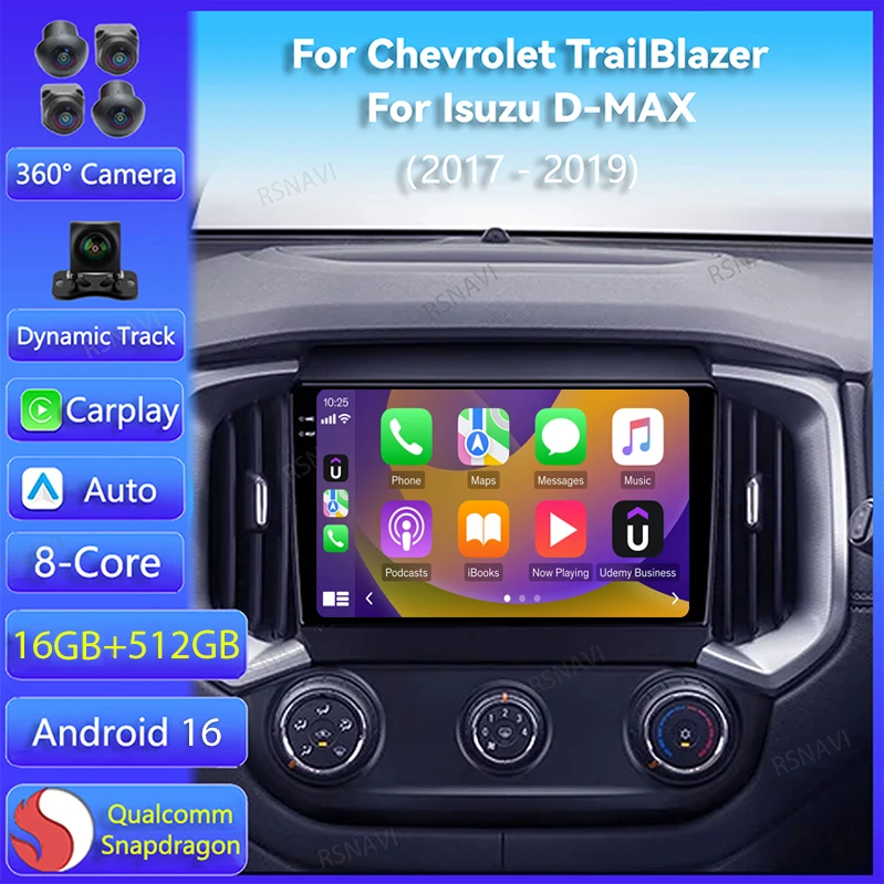 Rádio Automotivo Android 16 para Chevrolet TrailBlazer 2017 - 2019 para Isuzu D-MAX 2017 - 2019 Carplay Auto 2Din Reprodutor de Vídeo Estéreo DSP