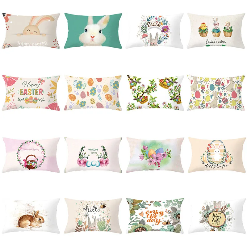 

Happy Easter Cushion Cover 30X50 Candy Rabbit Pillowcase Easter eggs Decorative Sofa Cushions Home Decor Pillow Covers Polyester