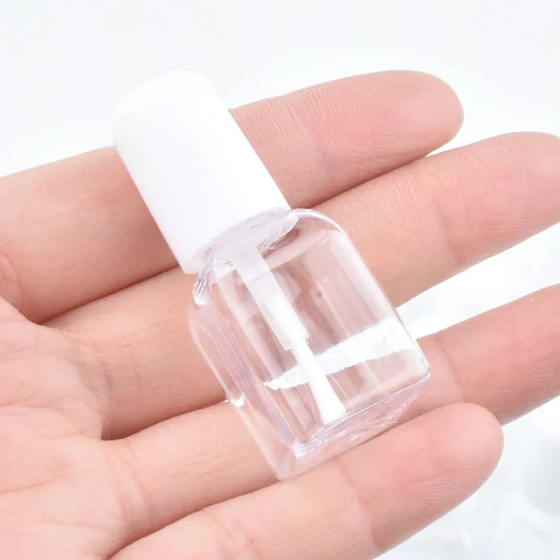 10pcs/lot 5g Mini Cute Clear Plastic Empty Square Nail Polished Bottle With White Cap Brush Plastic Nail Bottle For Children