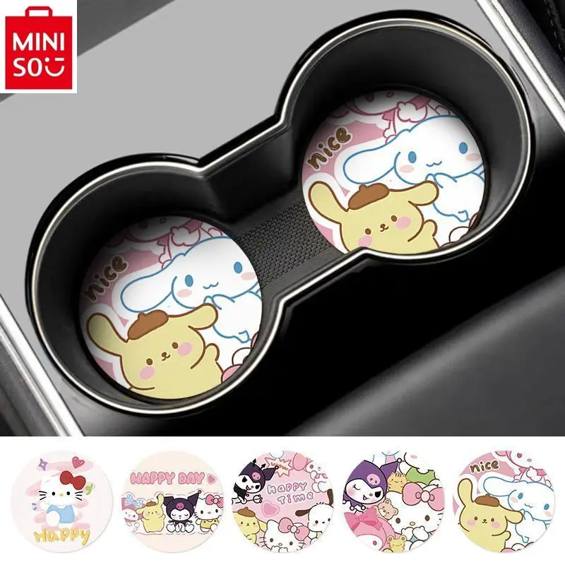 MINISO Car Cup Mat Creative Water Cup Mat Women's Cute Cartoon Hello Kitty Decorations Non slip Mat Storage Universal