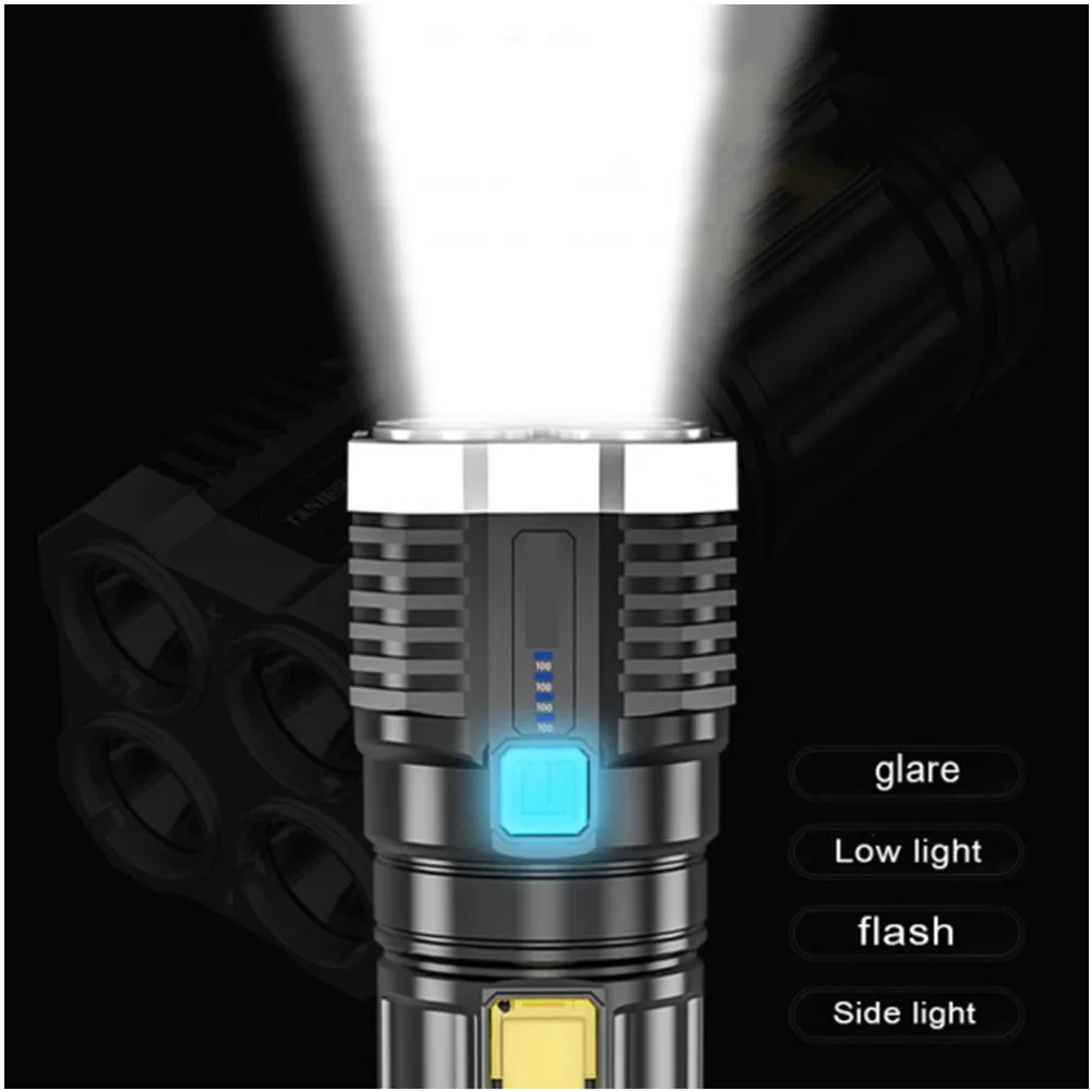 Quad-core senter LED terang สปอตไลท์กลางแจ้งอเนกประสงค์ชาร์จไฟได้สว่างมากขนาดเล็ก