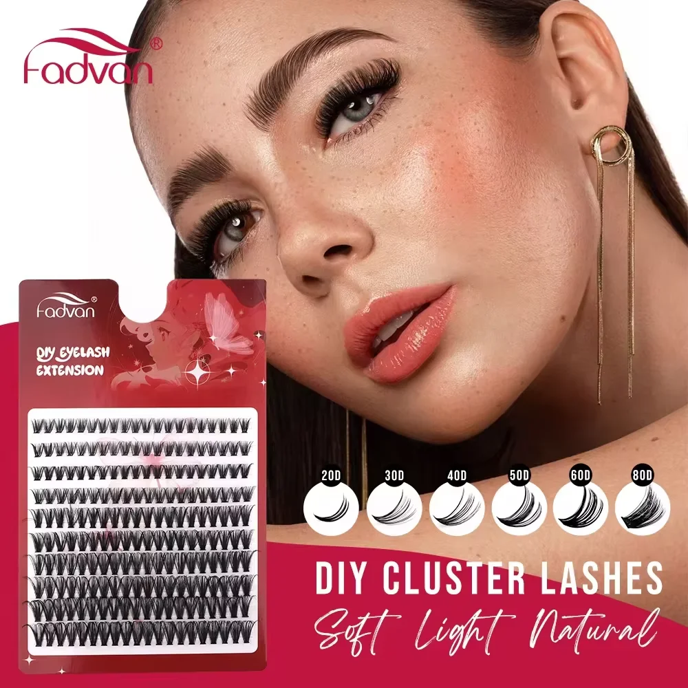 Fadvan 60P/80P DIY Eyelash Extension Kit Individual Lashes Cluster D Curl Mix Lash Clusters with Bond and Seal Lash Extensions