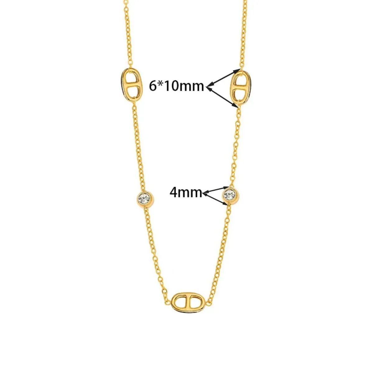 Französischer Minimalistischer Halskette im Pig-Nose-Stil mit Weißem Zirkon, Edelstahl-Damenschmuck, Elegante Collier-Kette – Detail 6