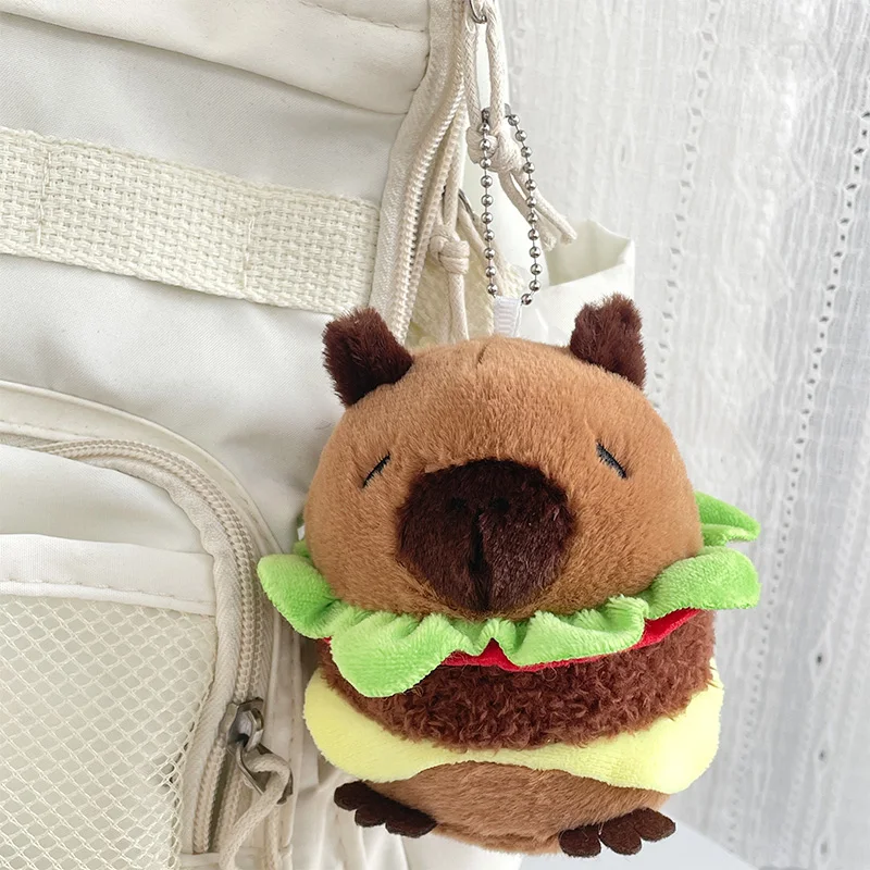 Capibara hamburger peluche portachiavi per auto portatile tridimensionale capy bala bambola ciondolo borsa da scuola di moda creativa