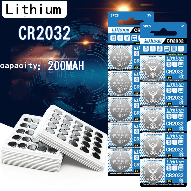 30~5pcs 200mAh 3V Lithium Manganese Button Battery CR2032 for Electronic Products Remotes Candle Lamps Toys