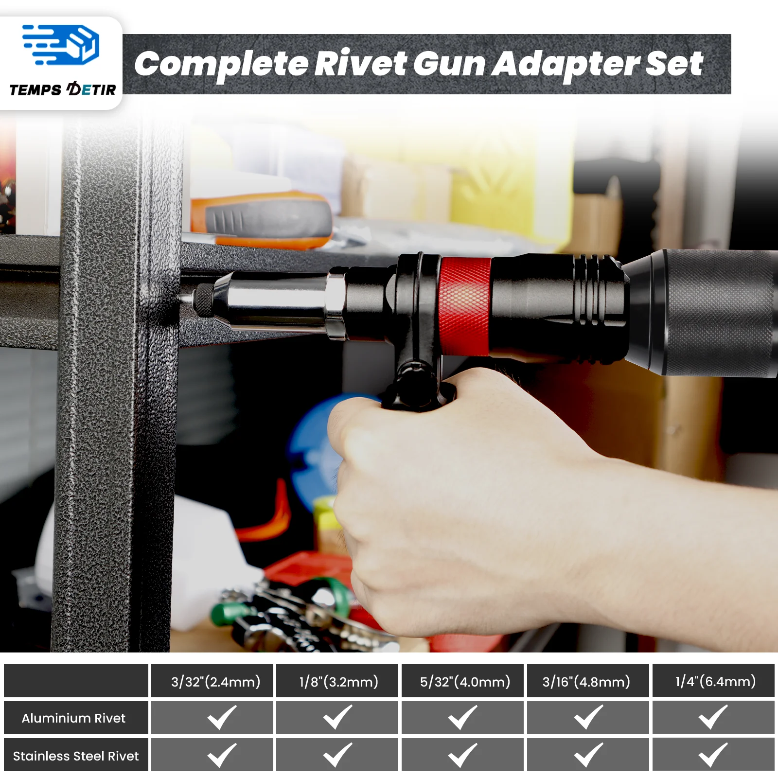 Электрический клепальный станок, Адаптер для пистолета для заклепок, Беспроводной клепальный преобразователь, Портативный бытовой клепальный инструмент 2,4/3,2/4,0/4,8/6,4 мм