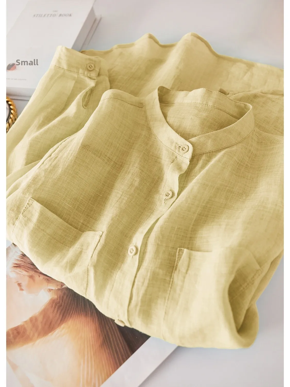 سترة نسائية كاجوال من القطن والكتان مستديرة Ne irt رفيعة قابلة للتنفس وفضفاضة قابلة للتنفس طويلة Sve مفتوحة لموسم الخريف #4